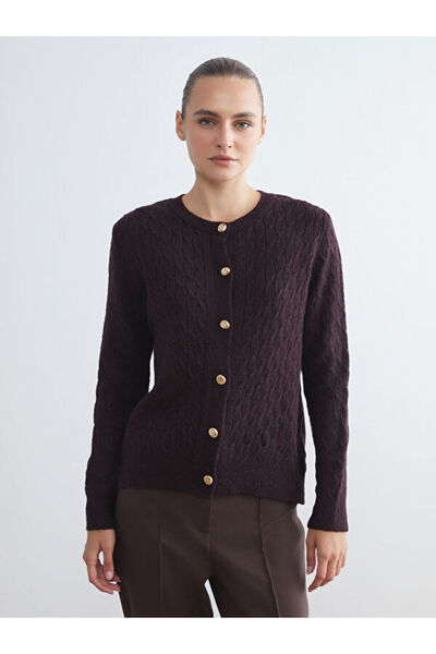 LC Waikiki Crew Neck Self Patterned Women's Knitwear Cardigan