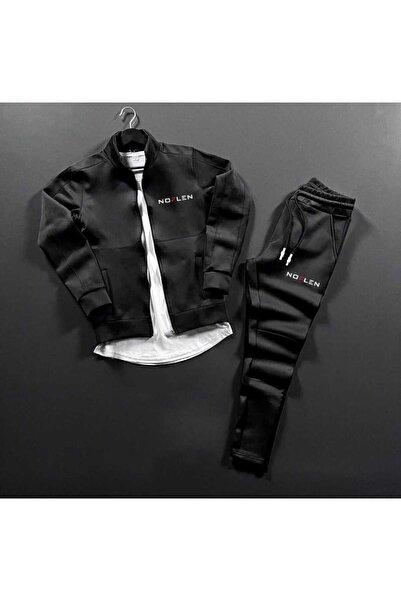 NOFLEN Men's Black Scuba Gray Bottom Top Tracksuit Set