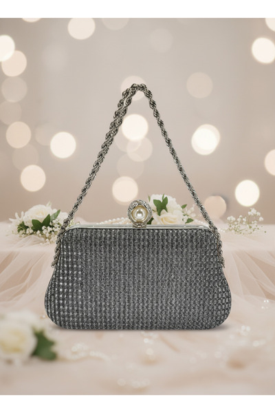 Biçanta Platinum Color Glitter Stone Evening Dress Bag |   Luxury Wedding and Evening Bag