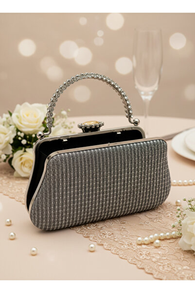 Biçanta Platinum Color Glitter Stone Evening Dress Bag |   Luxury Wedding and Evening Bag