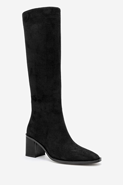 LuviShoes Venia Black Suede Women's Thick Heeled Boots