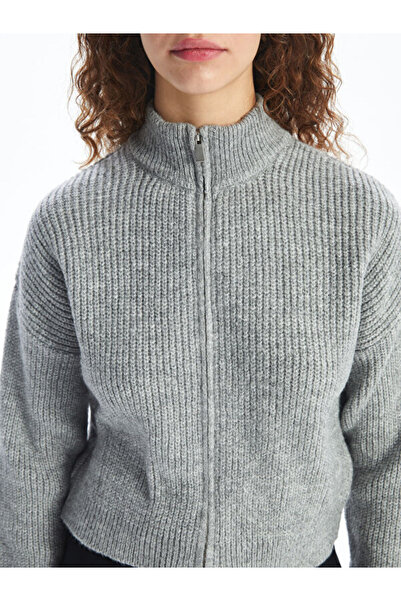 LC Waikiki High Collar Plain Long Sleeve Women's Knitwear Cardigan