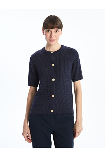 LC Waikiki Crew Neck Self Patterned Women's Knitwear Cardigan