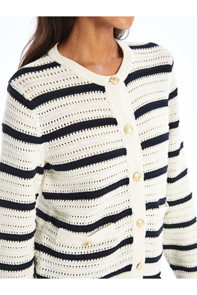 LC Waikiki Crew Neck Striped Women's Knitwear Cardigan