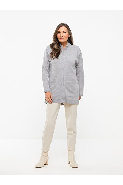 LC Waikiki High Collar Plain Long Sleeve Women's Knitwear Cardigan