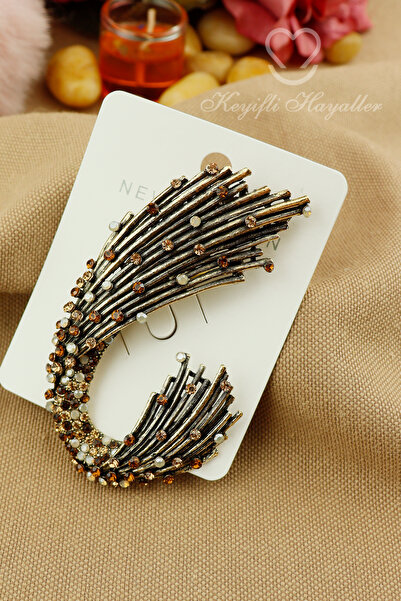 Keyifli Hayaller Metal Taşlı Şık Broş - Kahverengi Taşlı Ağaç Dalı Model Gold...