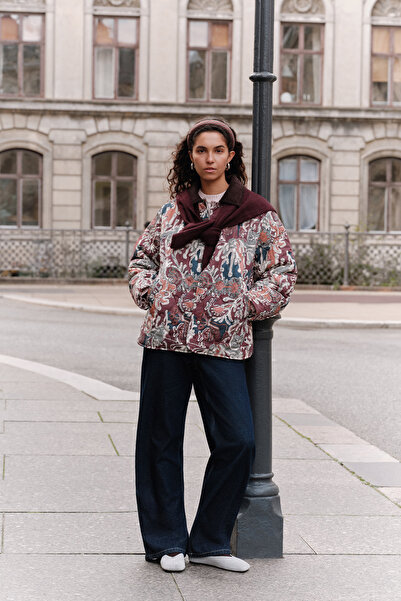 Manuka Quilted Patterned Coat Burgundy