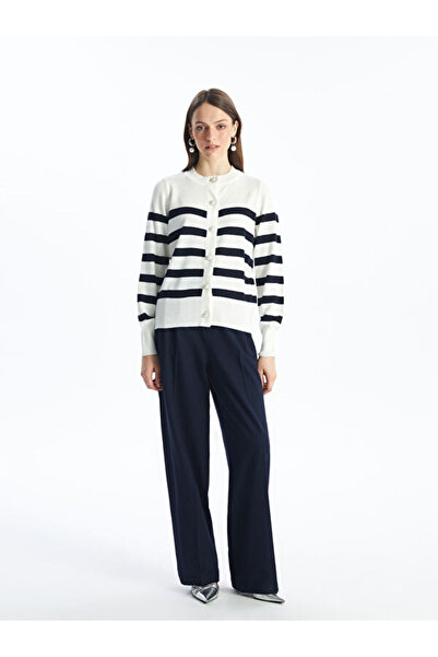 LC Waikiki Crew Neck Striped Women's Knitwear Cardigan
