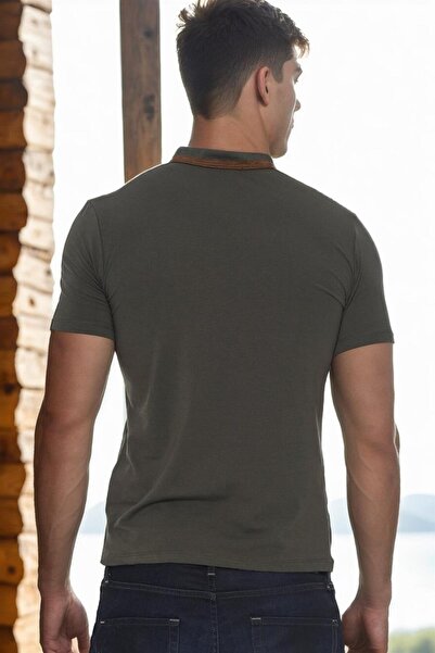 Dewberry T9571 Zippered Men's T-Shirt-Khaki