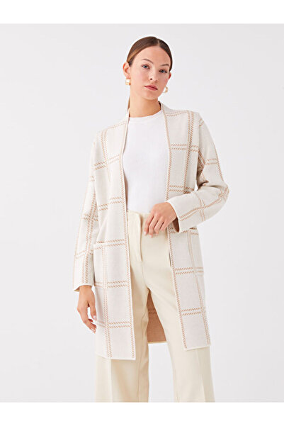 LC Waikiki Shawl Collar Plaid Long Sleeve Women's Knitwear Cardigan