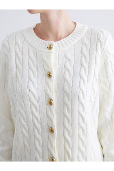 LC Waikiki Crew Neck Self Patterned Women's Knitwear Cardigan