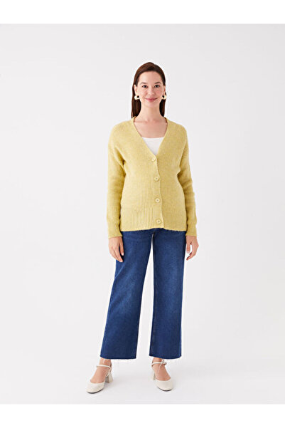 LC Waikiki V-Neck Plain Long Sleeve Maternity Knitwear Cardigan