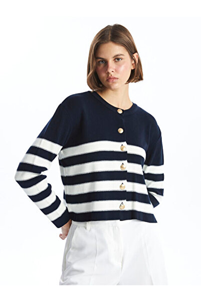 LC Waikiki Crew Neck Striped Women's Knitwear Cardigan