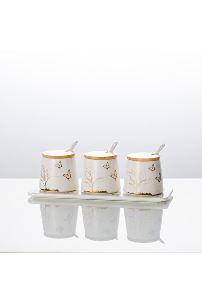 Malooki Set 3 Spice Containers golden Design with Wooden Lids and Spoons