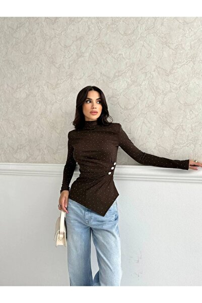 LUJJE Asymmetrical Women's Blouse with Stone Waist Detail