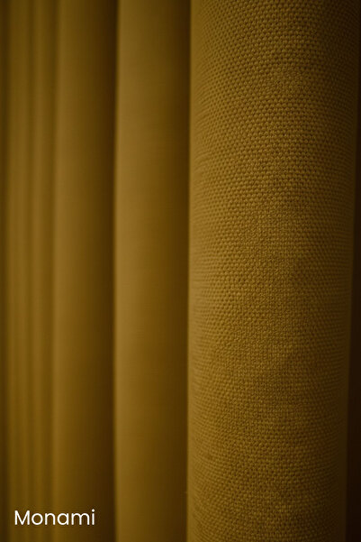 Monami Luxury First-Class Honeycomb Velvet Textured Mustard Adafon Curtain
