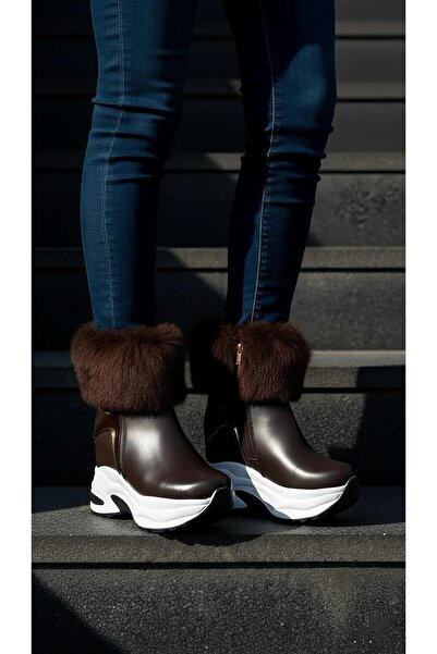 Modanizm حذاء رياضي بكعب عريض من الفرو البني من موفيلا