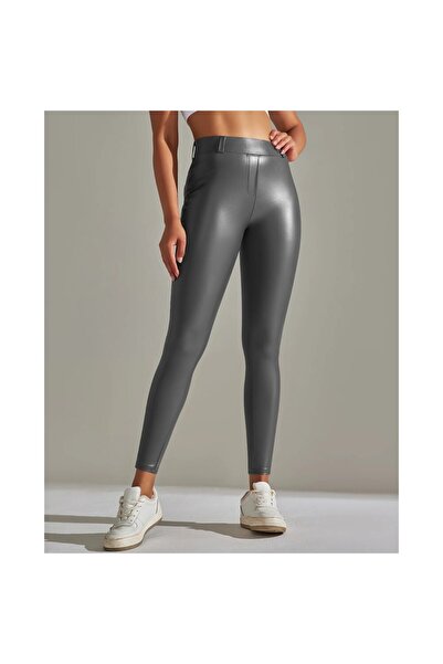 FITINT Kenna Quilted Faux Leather Leggings with Pockets - Grey