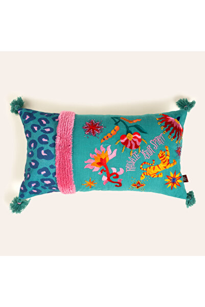 Zsa Zsa Zsu Ghunı Püsküllü Nakışlı Pamuk Dolgulu Kırlent 30x55 Cm Yeşil