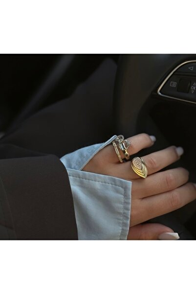 SU PERİSİ TAKI BİJUTERİ Adjustable Gold Mix Zircon Stone Drop Model Ring