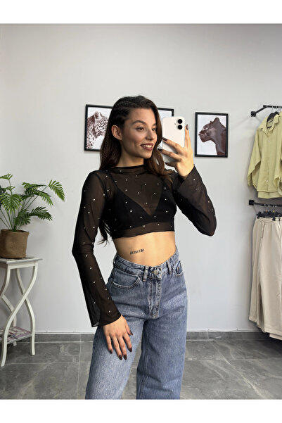 BS Taşlı İspanyol Kol Siyah Tül