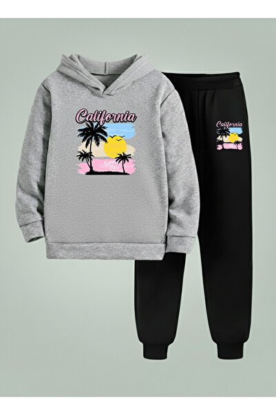 LORVEX Детски комплект с качулка COLOURFUL PALM PRINT 3-нишка бръснат суитшър...