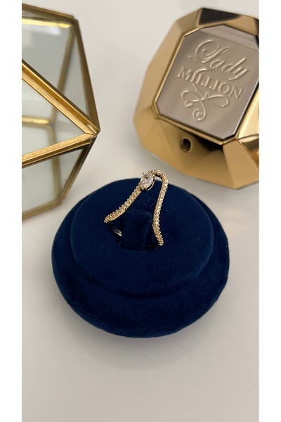 SU PERİSİ TAKI BİJUTERİ Adjustable Gold Drop Zircon Stone V Ring