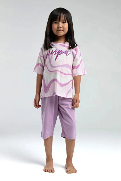 U.S. Polo Assn. Kiz Garson Capri Set - Cream/Purple Pink