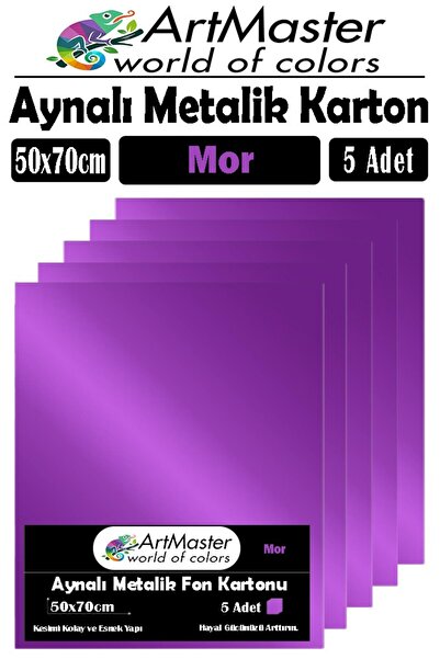 Artmaster Mor Renkli 50x70 Metalik Aynalı Fon Kartonu 5 Adet 1 Paket Metalik ...