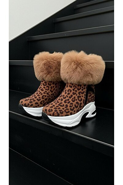 Modanizm Movella Leopard Fur Padded Heeled Sports Boots