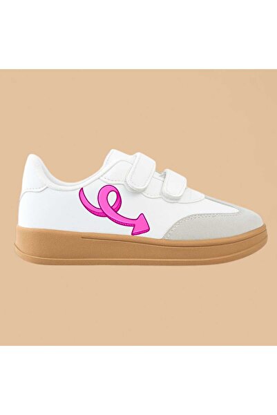 liasdesing Pink Spinning Arrow Printed White Rubber Sole Looking Children's Sports Shoes Sneaker