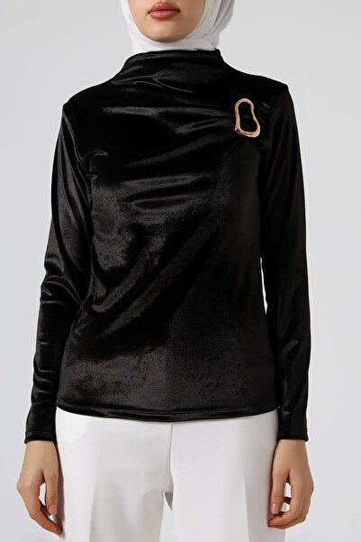 Sabr Bluză din catifea cu cataramă pe jumătate de gât – Bluză elegantă și la ...