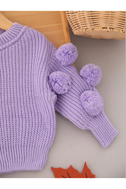 kokosh _ kidss burcu sapmaz Girls' Pom-Pom Knit Sweater