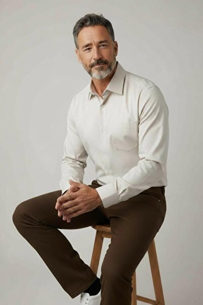 GÖMLEK GALERİSİ Klasik Bol Kesim Düz Uzun Kollu Erkek Gömlek