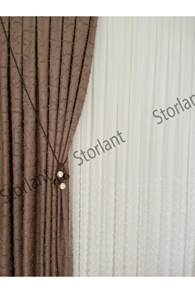 Storlant Kardokusu Brown Background Curtain L 1/3 Tight Pleat L Pipe Pleat Accessory Gift L Single Panel
