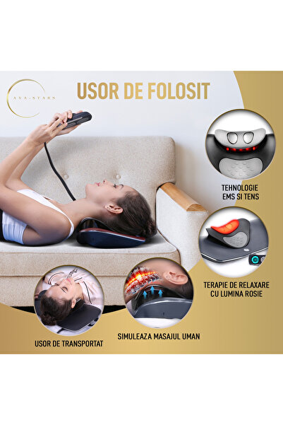 AVA-STARS Cervical Massage Device – EMS, TENS, Infrared Heat, 12 Intensities (Gray)