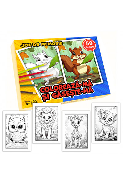 Legendary Gifts Joc de memorie și desen 2 în 1 pentru copii, Colorează-mă și găsește-mă - Ediție Animale drăguțe