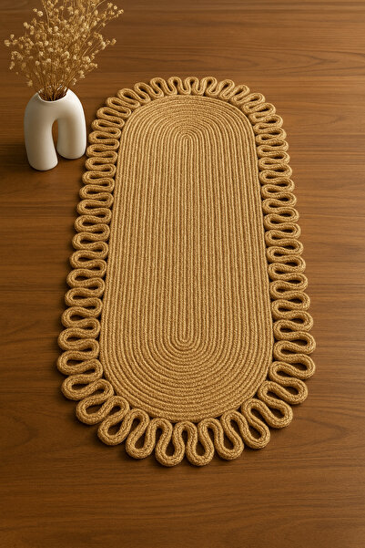 Efuliz Home Natural Jute, Patterned, Wicker, American Service, Table, Coffee Table Cover Runner. 30X80