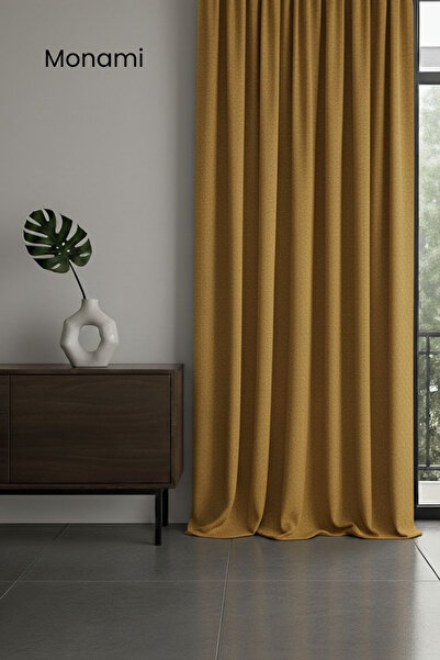 Monami Luxury First-Class Honeycomb Velvet Textured Mustard Adafon Curtain