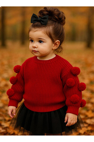 kokosh _ kidss burcu sapmaz Girls' Knitwear Pom-Pom Sweater