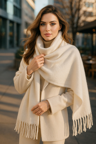 Luminos Butik White Tassel Scarf – Shawl and Large Size, Ideal for Cold Weather Sal1296