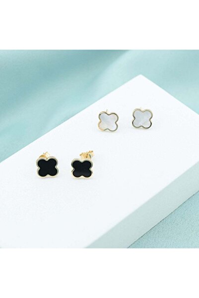 Bijuteria SORELLY 14k Gold Flower Earrings with Onyx
