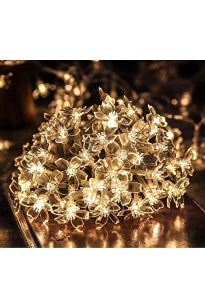 BZRSH Solar-powered garden light string, 50 LEDs, cherry blossom flowers, warm white