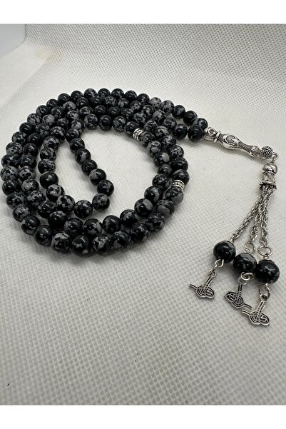 grsoyuncak Natural Stone Obsidian Stone 99-Bead 8mm Prayer Rosary