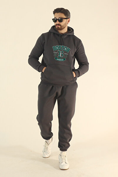 EydaMoon Men's Boston Tracksuit Set Sweatshirt Jogger - Regular Winter Kangaroo Pocket Hooded