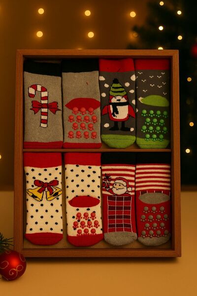 Pico Baby Havlu Çocuk & Bebek Çorabı / 4'lü Kutulu / Premium / Kaydırmaz Taba...