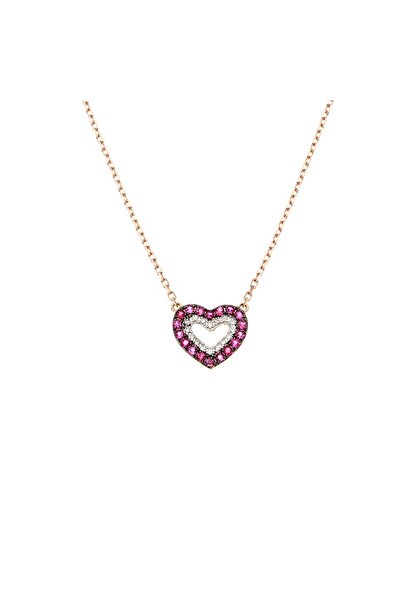 Bijuteria SORELLY 14k Gold Chain Heart with 0.044ct Diamonds and 0.174ct Rubies