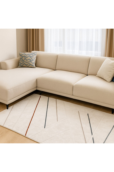 Optima 5021B Multi Modern Çizgili Desen Krem Yumuşak Dokulu Salon Mutfak koridor Halısı