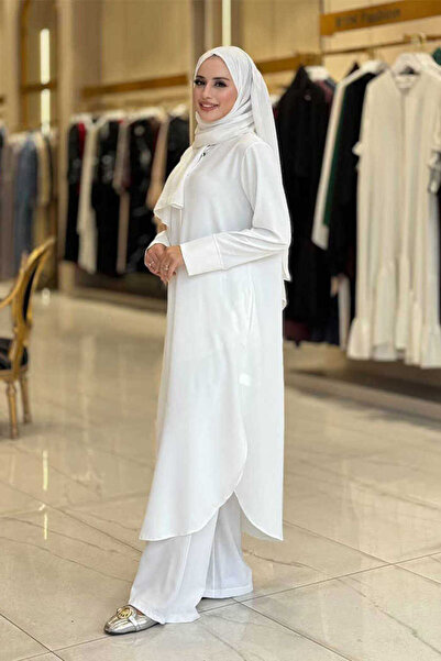 Bym Fashion Buttoned Pocket Tunic and Trousers Double Set 8682 Ecru