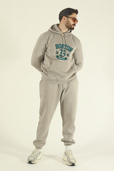 EydaMoon Men's Boston Tracksuit Set Sweatshirt Jogger - Regular Winter Kangaroo Pocket Hooded